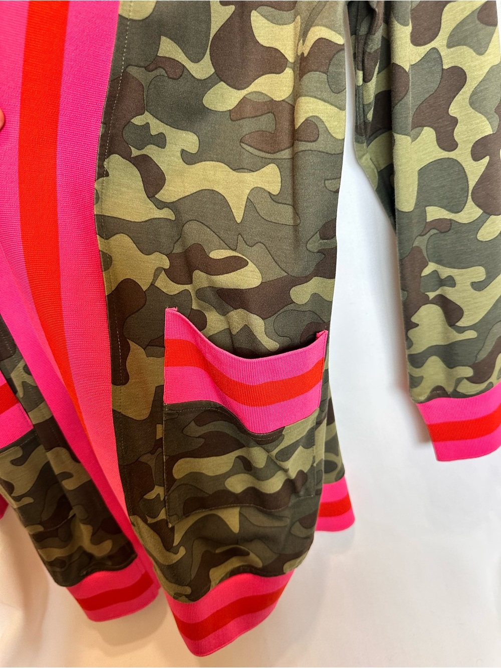 HAUTE SHORE Camo Green Cardigan with Hot Pink Trim - Picture 5 of 6